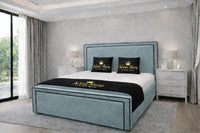 Plush Velvet Duck Egg - Astoria Luxe Luxury Upholstered Bed Frame – Premium Panelled Headboard & Footboard
