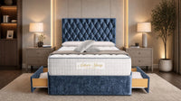 Crushed Velvet Denim Blue - Regency Diamond Luxury Divan Bed – Deep Button-Tufted Headboard with Premium Upholstered Frame & Storage