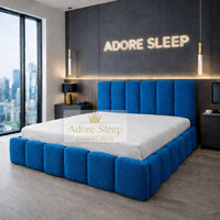 Naples Blue - Savoy Aurelia Luxury Upholstered Bed Frame – Sculpted Panel Statement Bed