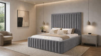 Naples Slate Grey - Savoy Luxury Panel Bed – Premium Upholstered Bed Frame with Grand Framed Headboard
