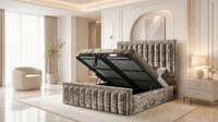 Crushed Velvet Mink - Buckingham Tailored Luxury Panelled Ottoman Storage Bed