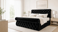 Crushed Velvet Black - Windsor Chesterfield Luxury Scroll Bed Frame