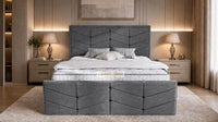 Naples Slate Grey - Valentina Luxury Chevron Panel Bed – Designer Upholstered Bed Frame with Statement Headboard & Footboard