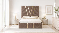 Naples Mink - Monaco V-Line Luxury Geometric Ottoman Storage Bed