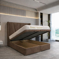 Naples Mink - Valençay Flared Sunburst Wingback Bed | Luxury Divan Ottoman Upholstered Bed Frame