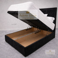 Naples Black - Aurelia Regent Luxury Upholstered Ottoman Divan Bed Frame with Storage