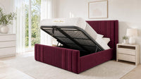 Plush Velvet Maroon - Savoy Ribbed Luxury Ottoman Storage Bed