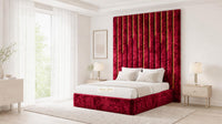 Crushed Velvet Red - Alisha Gold Strip Grandline Luxury Floor-Standing Ottoman Storage Bed