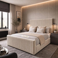 Plush Velvet Beige - Radisson Luxury Fluted Bed – Premium Upholstered Bed Frame with Statement Headboard & Footboard