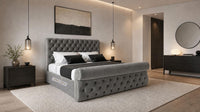 Plush Velvet Grey - Windsor Chesterfield Luxury Scroll Bed Frame