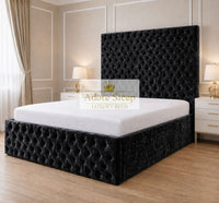 Crushed Velvet Black - Sovereign Élan Luxury Upholstered Bed – Deep Button-Tufted Headboard & Padded Statement Frame