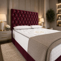 Plush Velvet Maroon - Regency Diamond Luxury Divan Bed – Deep Button-Tufted Headboard with Premium Upholstered Frame & Storage