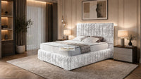 Crushed Velvet White - Dorchester Luxury Scalloped Panel Bed – Premium Upholstered Bed Frame with Statement Headboard