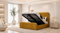 Plush Velvet Mustard Gold - Beaumont Arc Luxury Ribbed Ottoman Storage Bed