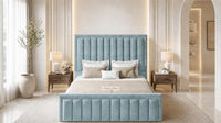 Plush Velvet Duck Egg - Buckingham Tailored Luxury Panelled Ottoman Storage Bed