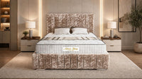 Crushed Velvet Mink - Dorchester Luxury Scalloped Panel Bed – Premium Upholstered Bed Frame with Statement Headboard