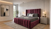 Crushed Velvet Aubergine - Mayfair Luxury Panelled Bed – Premium Upholstered Bed Frame with Statement Headboard & Footboard