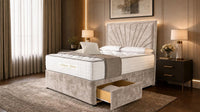 Crushed Velvet Mink - Aurelia Luxury Sunburst Divan Bed – Designer Upholstered Bed Frame