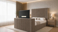 Naples Mink - Montreux Luxury Fluted TV Bed – Premium Upholstered Bed Frame with Integrated TV Footboard