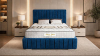 Naples Blue - Dorchester Luxury Scalloped Panel Bed – Premium Upholstered Bed Frame with Statement Headboard