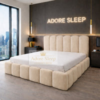 Naples Beige - Savoy Aurelia Luxury Upholstered Bed Frame – Sculpted Panel Statement Bed