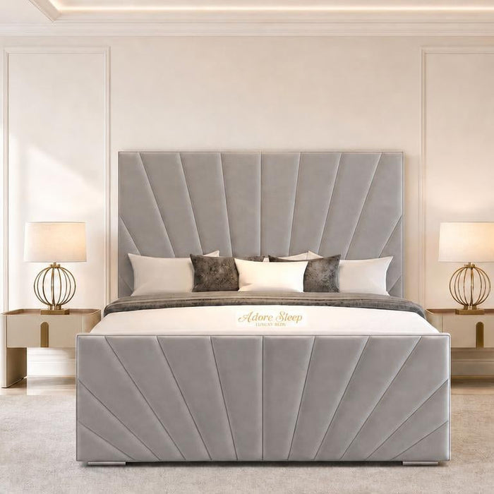 Plush Velvet Steel - Riviera Fan Luxury Sculpted Ottoman Storage Bed