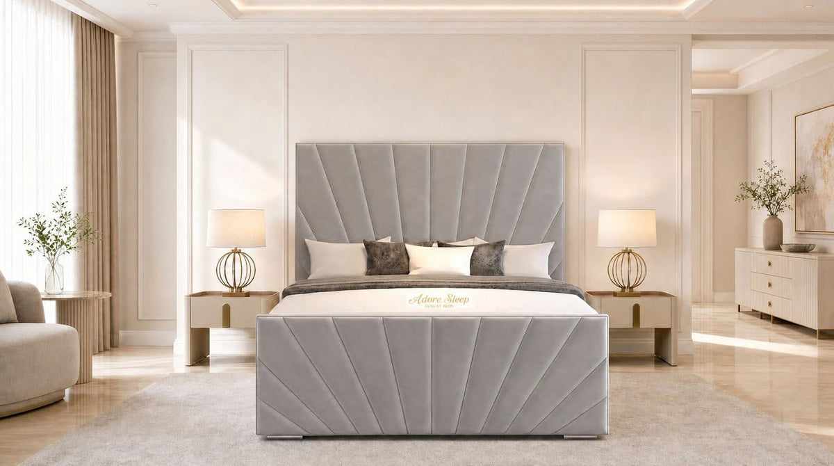 Plush Velvet Steel - Riviera Fan Luxury Sculpted Ottoman Storage Bed