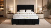 Plush Velvet Black - Dorchester Luxury Scalloped Panel Bed – Premium Upholstered Bed Frame with Statement Headboard