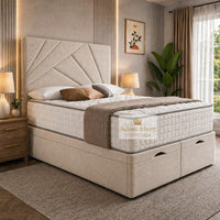 Naples Cream - Meridian Abstract Geometry Ottoman Divan Bed | Luxury Hydraulic Storage Bed Frame