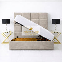 Plush Velvet Beige - Kensington Royale Luxury Ottoman Divan Storage Bed Frame – Premium Panelled Headboard