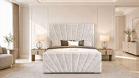 Crushed Velvet White - Riviera Fan Luxury Sculpted Ottoman Storage Bed