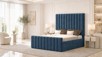 Naples Blue - Langham Column Luxury Panelled Ottoman Storage Bed