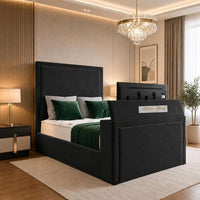 Naples Black - Claridge Luxury Framed TV Bed – Premium Upholstered Bed Frame with Integrated TV Footboard