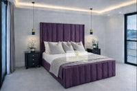 Naples Purple - Aurelia Grandeur Luxury Upholstered Panel Bed – Tall Vertical Channel Headboard & Deep Padded Frame
