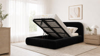 Plush Velvet Black - Ellington Curve Luxury Upholstered Ottoman Storage Bed