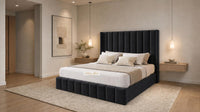 Naples Black - Chelsea Luxury Channel Panel Bed – Premium Upholstered Bed Frame with Statement Headboard
