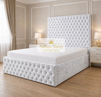 Crushed Velvet White - Sovereign Élan Luxury Upholstered Bed – Deep Button-Tufted Headboard & Padded Statement Frame
