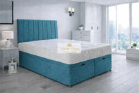 Plush Velvet Teal - Regency Lined Panel Luxury Solid Ottoman Storage Bed Frame