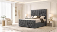 Naples Charcoal - Riviera Fan Luxury Sculpted Ottoman Storage Bed