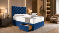Plush Velvet Sapphire - Regency Diamond Luxury Divan Bed – Deep Button-Tufted Headboard with Premium Upholstered Frame & Storage