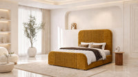 Plush Velvet Mustard Gold - Beaumont Arc Luxury Ribbed Ottoman Storage Bed