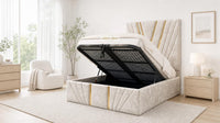 Crushed Velvet Chamapgne - Monaco V-Line Luxury Geometric Ottoman Storage Bed