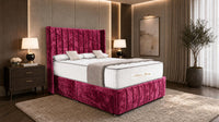 Crushed Velvet Aubergine - Valentina Vertical Luxe Divan Bed – Channelled Statement Headboard & Storage