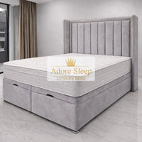 Plush Velvet Silver - Grand Elysee Luxury Panelled Upholstered Bed Frame with Divan Ottoman Storage
