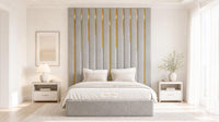 Plush Velvet Silver - Alisha Gold Strip Grandline Luxury Floor-Standing Ottoman Storage Bed