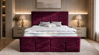 Crushed Velvet Aubergine - Valentina Luxury Chevron Panel Bed – Designer Upholstered Bed Frame with Statement Headboard & Footboard