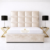 Crushed Velvet Cream - Kensington Royale Luxury Ottoman Divan Storage Bed Frame – Premium Panelled Headboard