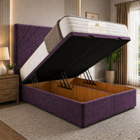 Naples Purple - Meridian Abstract Geometry Ottoman Divan Bed | Luxury Hydraulic Storage Bed Frame
