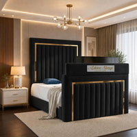 Naples Black - Kensington Luxury TV Bed – Upholstered Bed Frame with Statement Panel Headboard & TV Footboard