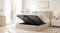 Plush Velvet Beige - Carlton Channel Luxury Ottoman Storage Bed